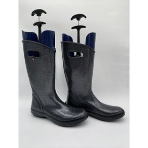 NWOB Bogs Women's Rainboot Glitter Print Waterproof Rain Boot, Black Size 10